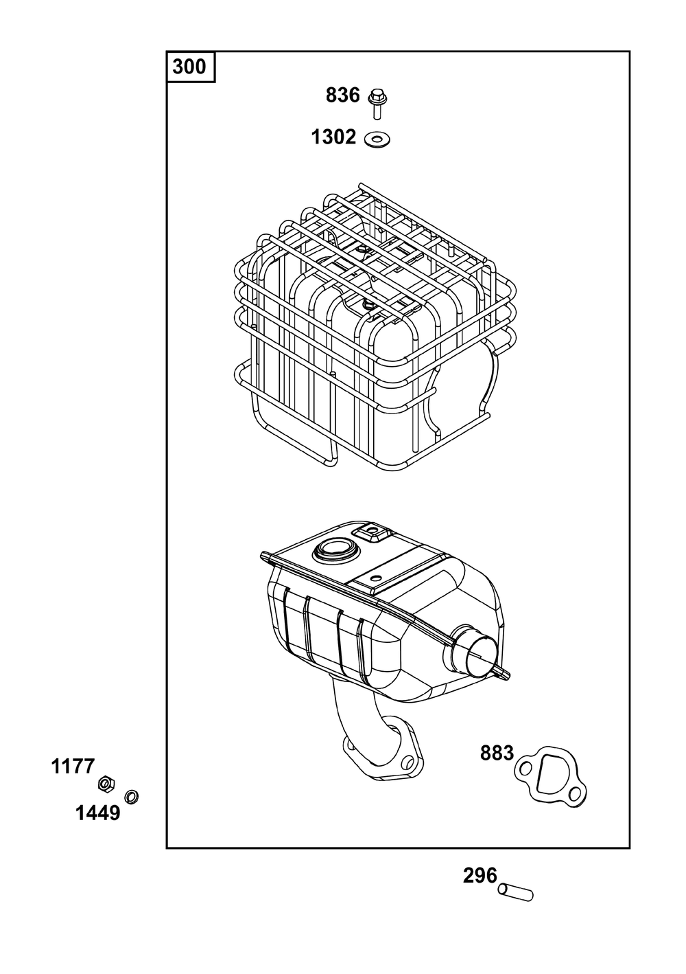 Exhaust Group Diagram and Parts List for 13A135-0023-F1 100000 - 19Z999 Briggs and Stratton Engine